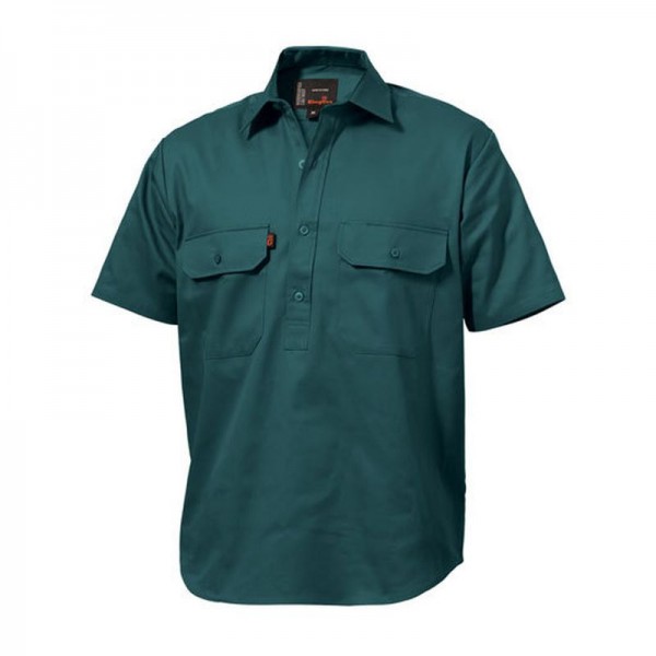 King Gee Mens Cotton Drill Closed Front Work Shirt Short Sleeve